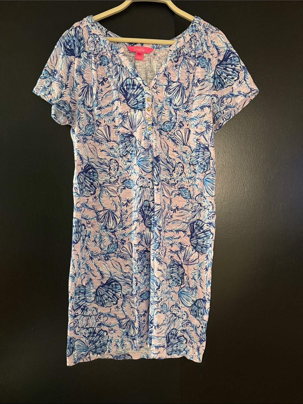 Lilly Pulitzer Pink and Blue Short-Sleeve Shell-Print Nightdress